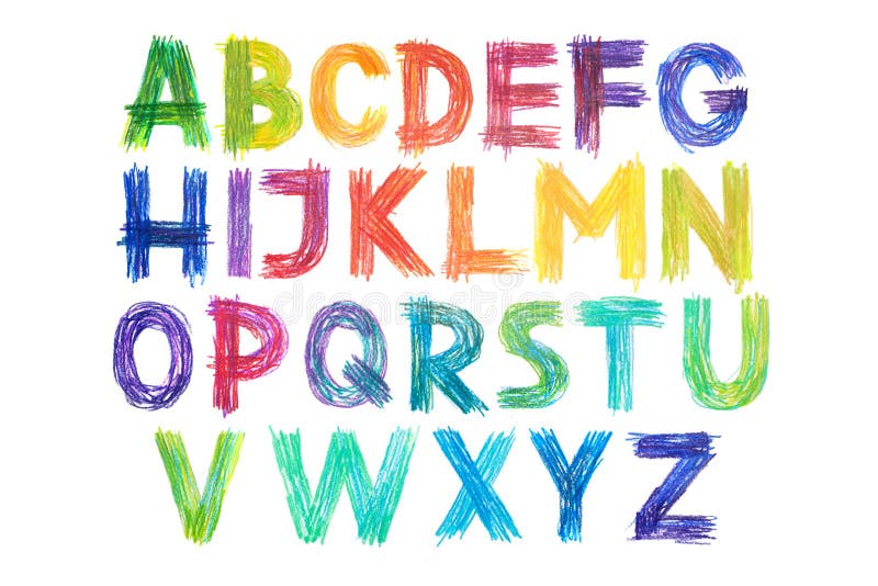 Tipo coloreado letras manuscritas de la fuente del alfabeto de los lápices del ABC del drenaje de la mano