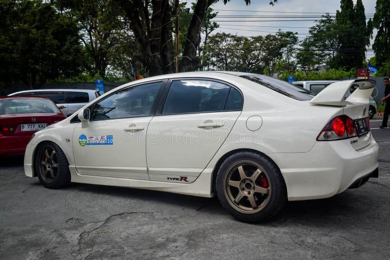 Surakarta Indonesia may 6 2023 Honda Civic Type R is one of Honda Type R lineup. This model FD2 only available in japan and Malaysia and only sold in sedan configuration. Powered by K20 engine that produced 222 horsepower, 7 horsepower more than previous Honda Type R. Indonesian enthusiasts could buy this in importers showroom back then and it cost more than twice of local Honda civic. Surakarta Indonesia may 6 2023 Honda Civic Type R is one of Honda Type R lineup. This model FD2 only available in japan and Malaysia and only sold in sedan configuration. Powered by K20 engine that produced 222 horsepower, 7 horsepower more than previous Honda Type R. Indonesian enthusiasts could buy this in importers showroom back then and it cost more than twice of local Honda civic