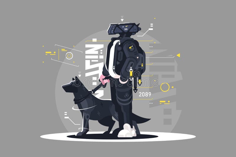 Tipo del abejón que camina con el perro stock de ilustración Tipo del abejón que camina con el perro stock de ilustración