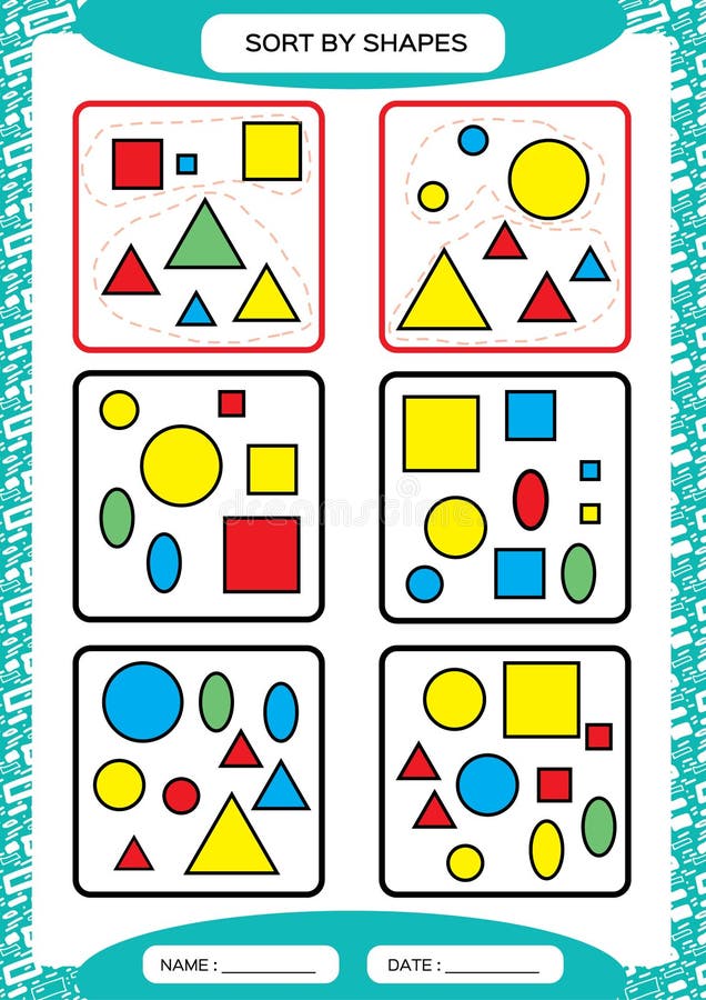jogo de educação para crianças organizar por tamanho grande ou pequeno,  desenhando círculo e quadrado de