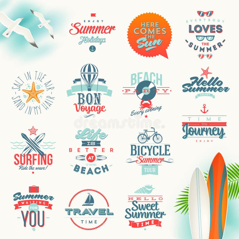 Set of travel and summer vacation type design. Set of travel and summer vacation type design