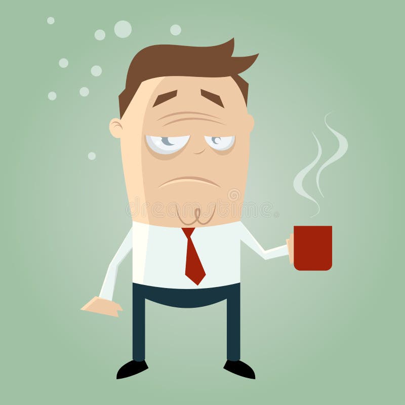 Tipo sonnolento con la tazza di caffè illustrazione di stock Tipo sonnolento con la tazza di caffè illustrazione di stock