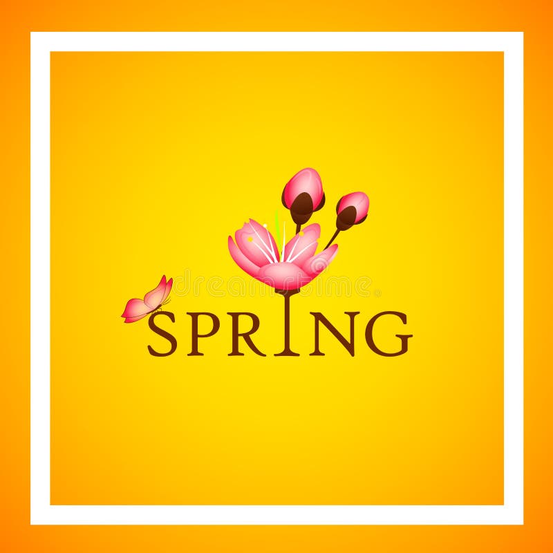 Tipografia da mola com as pétalas e a borboleta cor-de-rosa de florescência das flores da cereja em um fundo amarelo ilustração do vetor Tipografia da mola com as pétalas e a borboleta cor-de-rosa de florescência das flores da cereja em um fundo amarelo ilustração do vetor