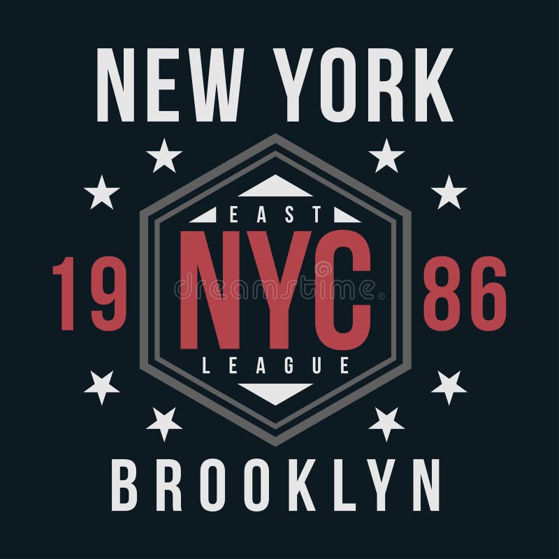 Tipografia de New York, Brooklyn para a cópia do t-shirt Crachá do vintage para a cópia da camisa de t Estilo do time do colégio ilustração do vetor Tipografia de New York, Brooklyn para a cópia do t-shirt Crachá do vintage para a cópia da camisa de t Estilo do time do colégio ilustração do vetor