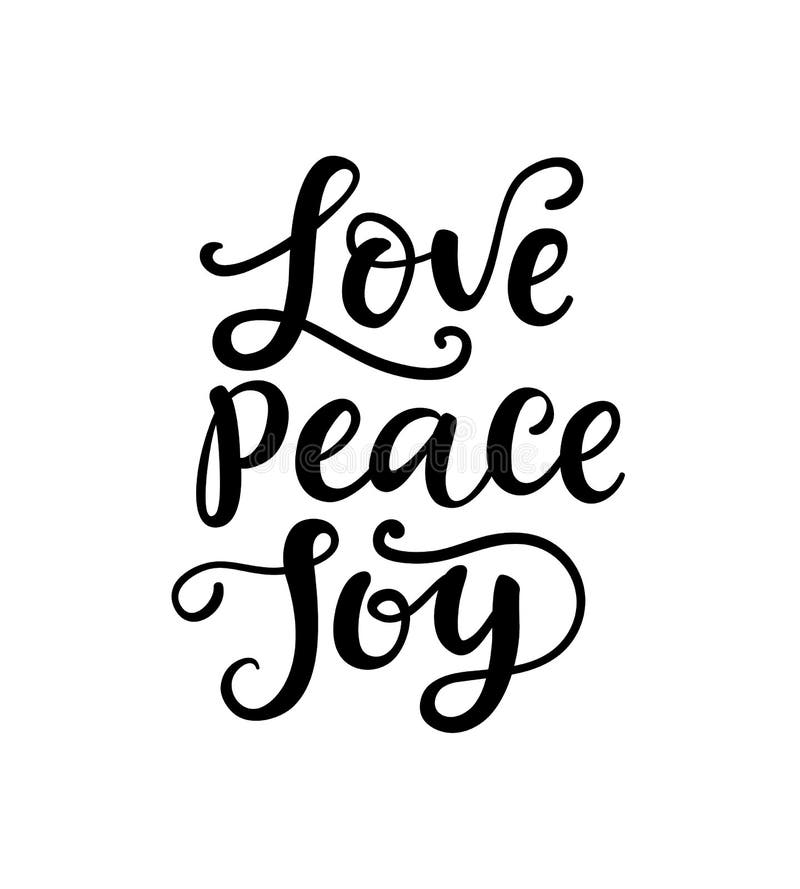 Tipografia di Buon Natale, iscrizione della mano Amore, pace, gioia