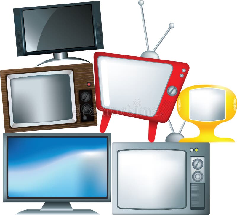 Tipos diferentes de aparelho de televisão em uma pilha ilustração royalty free Tipos diferentes de aparelho de televisão em uma pilha ilustração royalty free