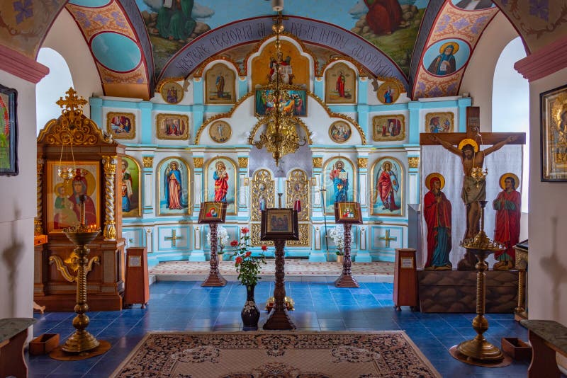 Tipova, Moldova, August 26, 2023: Interior of Church near Tipova monastery in Moldova. Image. Tipova, Moldova, August 26, 2023: Interior of Church near Tipova monastery in Moldova. Image