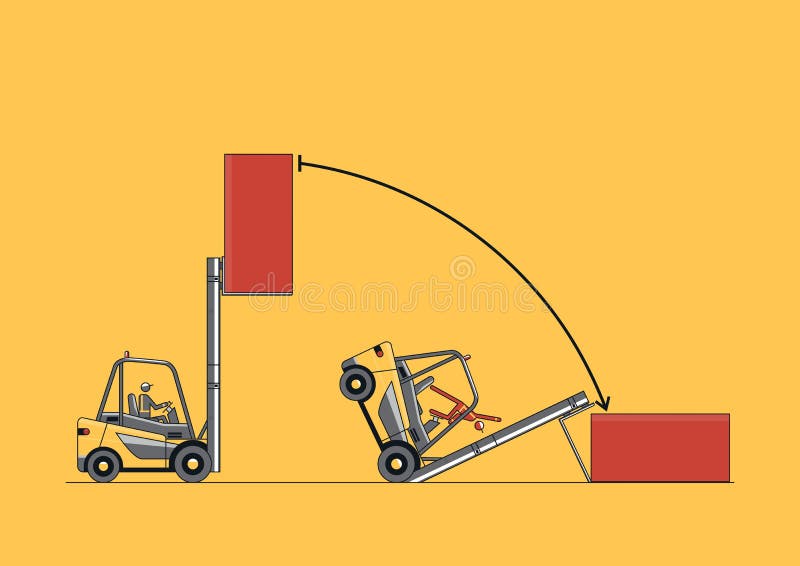 Tipping forklift accident. stock vector. Illustration of vector 246235824