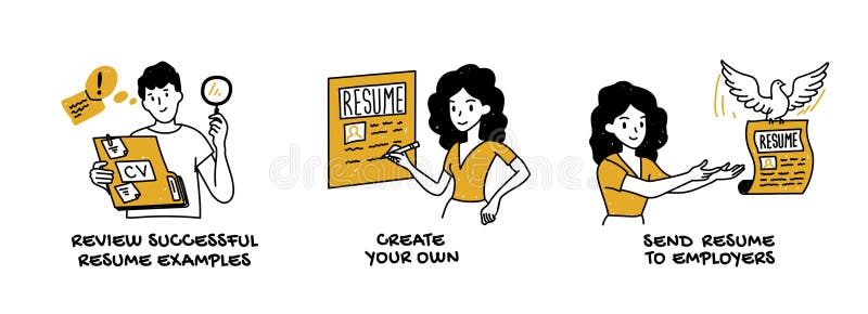Tips and suggestions how to write and submit a successful resume, CV royalty free illustration