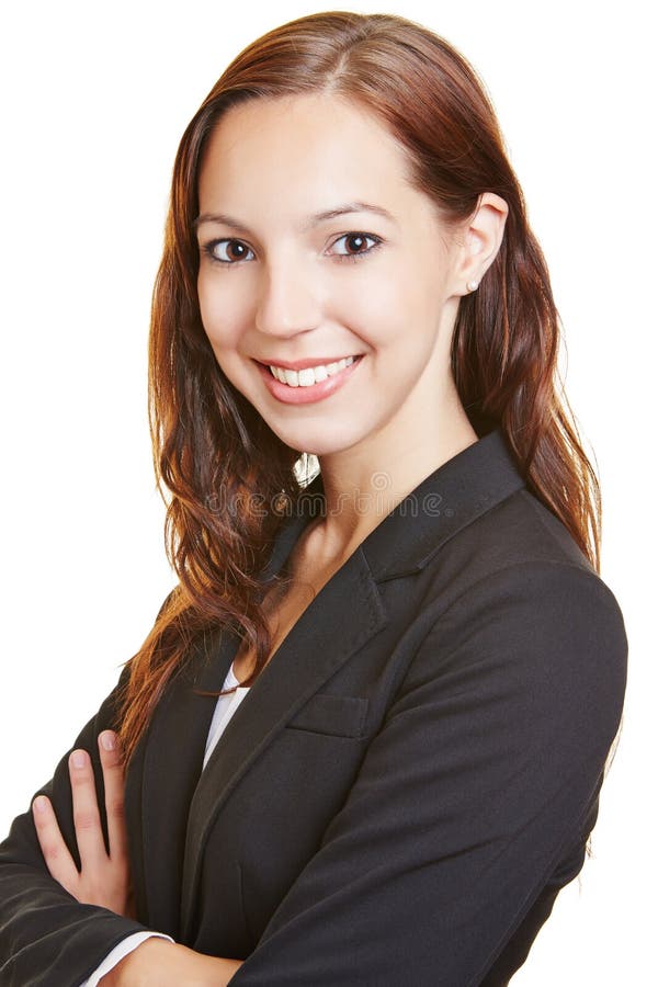 Tir principal de femme de sourire d'affaires photographie stock Tir principal de femme de sourire d'affaires photographie stock