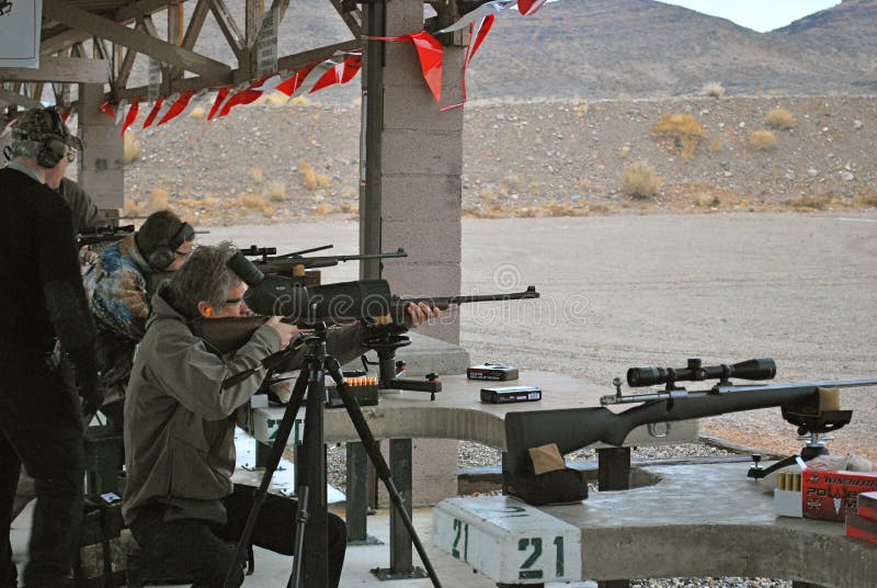 Shooters practice their rifle shooting during media day at SHOT Show Las Vegas. Shooters practice their rifle shooting during media day at SHOT Show Las Vegas.