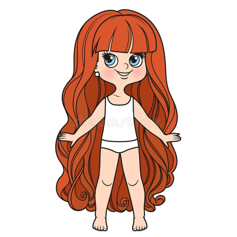 Tira cómica muchacha de pelo muy largo vestida con ropa interior en blanco stock de ilustración