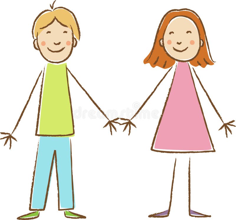 Tiragem das crianças. Menino e menina ilustração royalty free Tiragem das crianças. Menino e menina ilustração royalty free