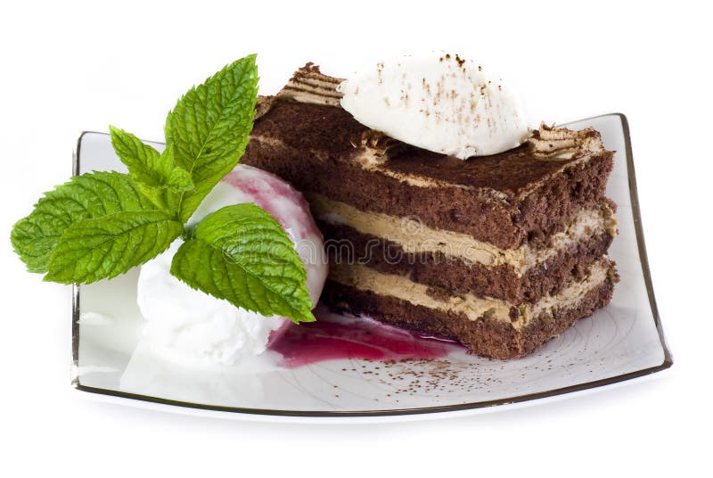 Tiramisu cake with ice cream