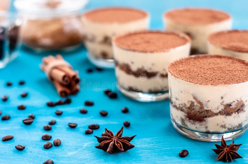 Tiramisu in a Glass Decorated with Coffee Beans on a Dark Background ...