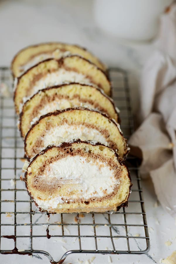 Tiramisu Swiss Roll. Rustic Photo Stock Image - Image of tiramisu ...