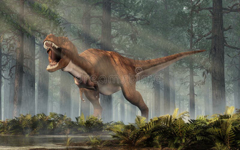 Tiranosaurio Rex Del Rugido En Un Bosque Stock de ilustración - Ilustración  de extinto, selva: 150513802