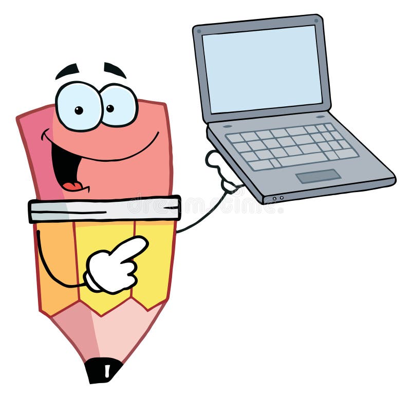 Tirante della matita che tiene un computer portatile royalty illustrazione gratis Tirante della matita che tiene un computer portatile royalty illustrazione gratis