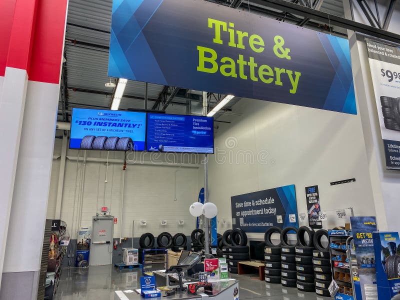 The Tire and Battery Aisle of a Sams Club Wholesale Retail Store with a  Variety of Tires and Batteries Ready To Be Purchased by Editorial Image -  Image of purchase, consumable: 168180565