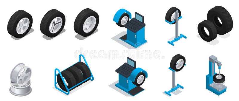 Tire Production Service Colored And Isometric Icon Set