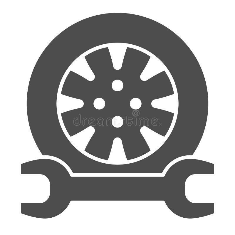 Tire service solid icon. Tire fitting vector illustration isolated on white. Auto wheel and wrench glyph style design, designed for web and app. Eps 10