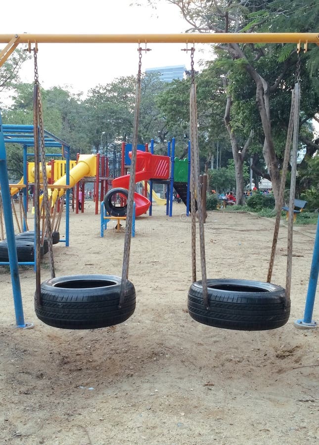 Tire Swings Hanging in the Playground Stock Image Image of background