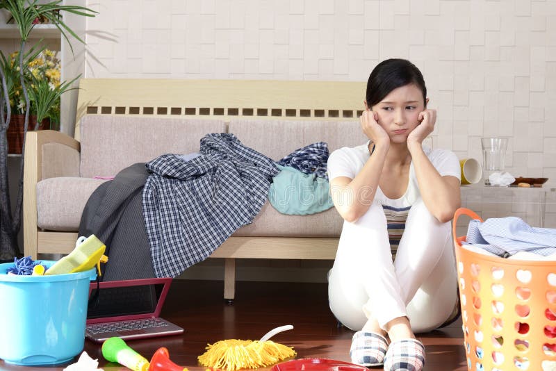 Tired Asian housewife stock image pic