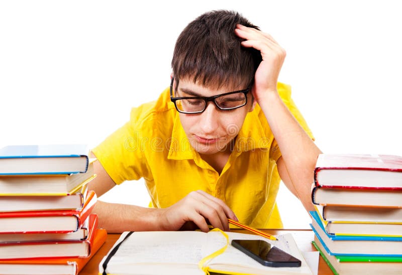 Tired Student with a Books stock images