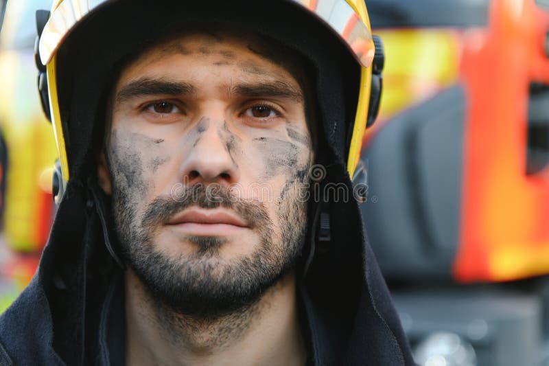 Tired Firefighter after Work in a Fire Department Stock Image Image