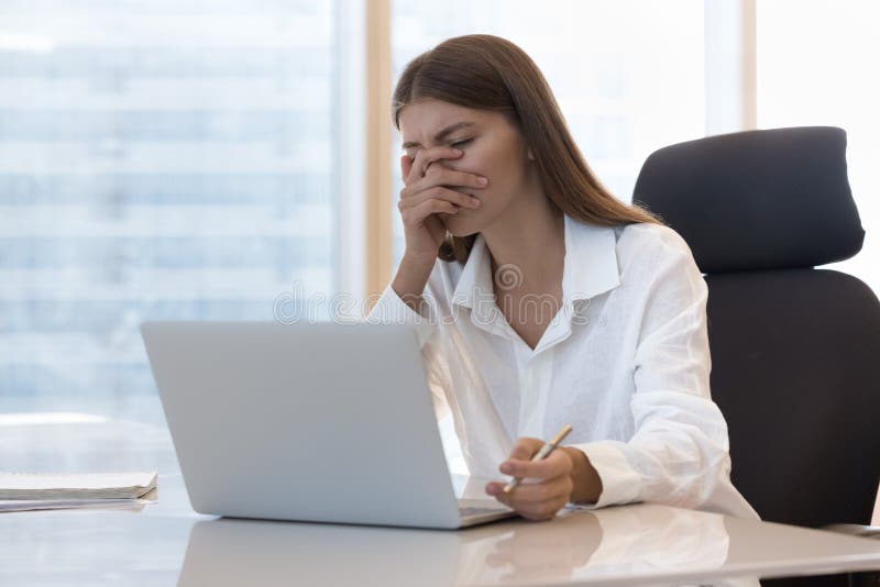 Tired Frustrated Business Woman Getting Bad News from Online Chat Stock  Photo - Image of communication, holding: 264200724