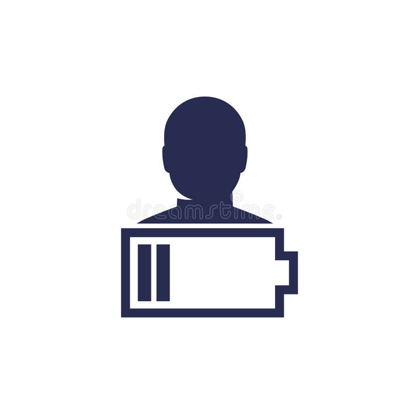 Tired icon with low battery and man stock illustration