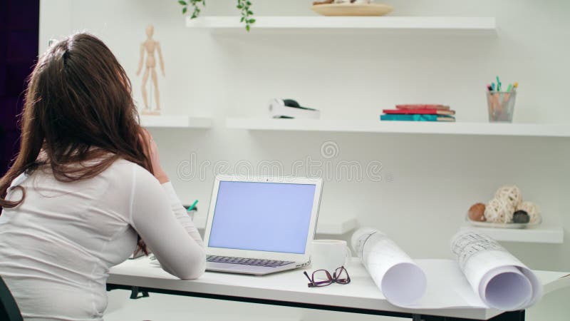 A Tired Lady Working in an Office. stock video footage