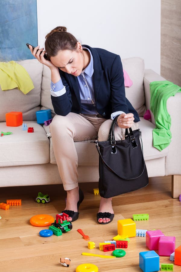 Tired mother before work stock photos