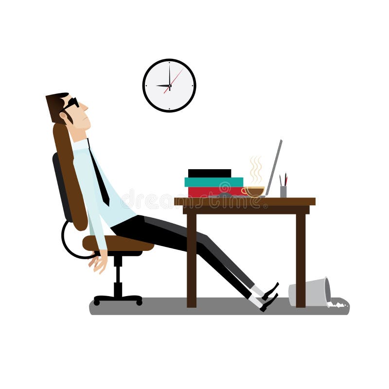 Tired office man sitting at desk vector illustration