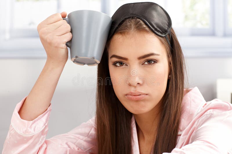 Tired Sleepy Woman with Coffee Mug Stock Image Image of frowning, contact 24589807