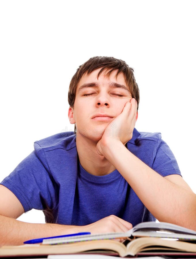Tired Student with a Books stock photo