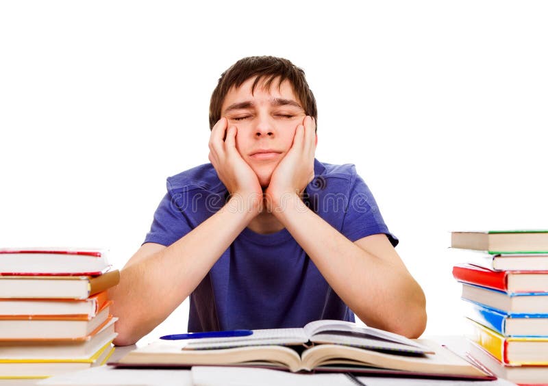 Tired Student with a Books stock image
