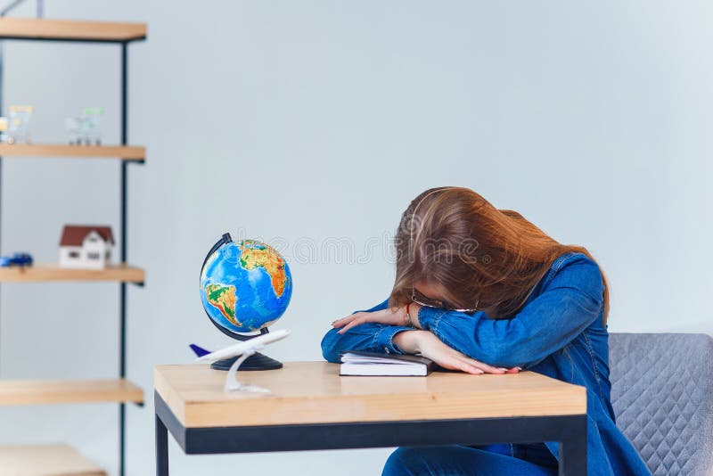 Tired Teen Girl Falling Asleep Exhausted After Long Hours Of Learning Exam Test Preparations