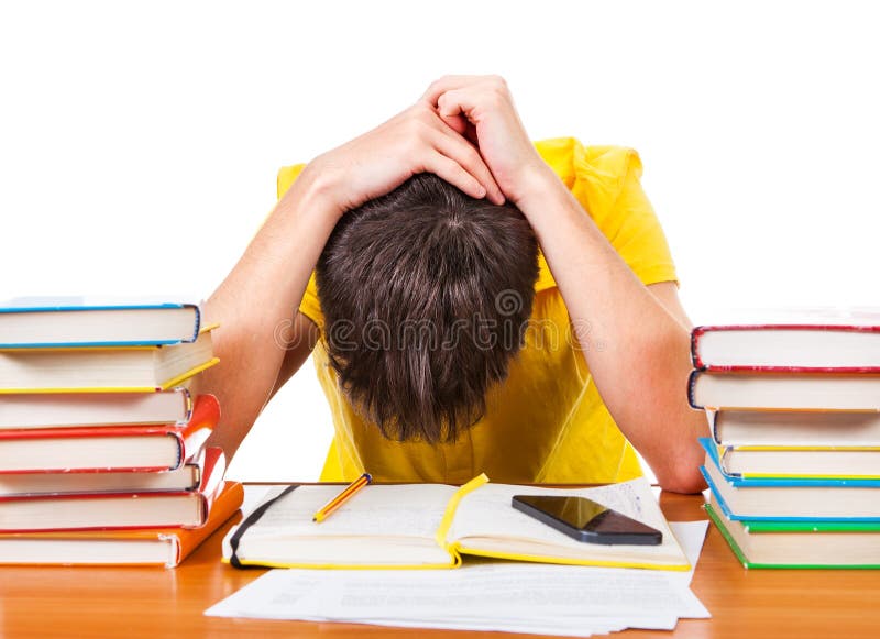 Tired Student with a Books stock photography