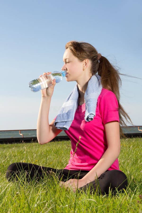 Tired Woman Drinking Water after Training Stock Image Image of