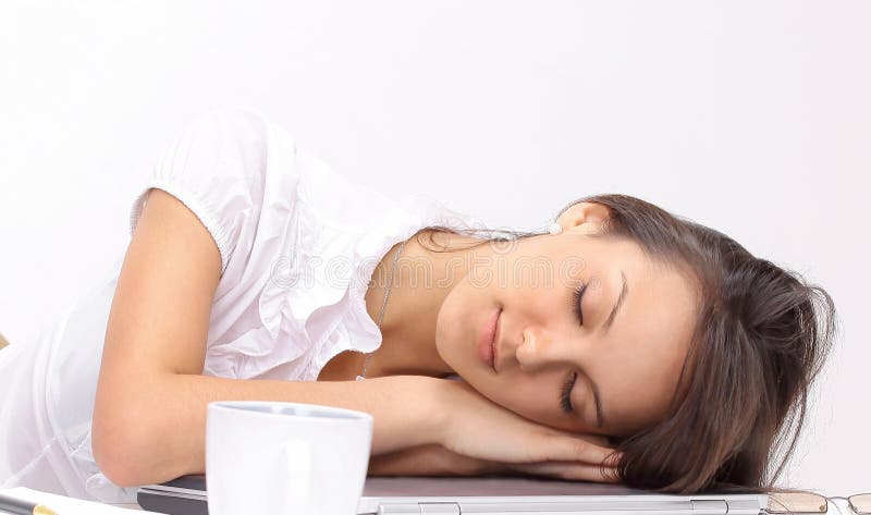 Young Worker Sitting At Desk And Sleeping Stock Image Image Of
