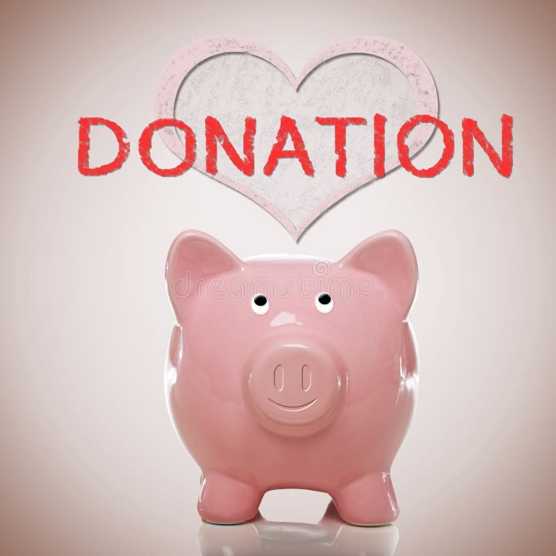 Tirelire avec le texte de coeur et de donation images stock Tirelire avec le texte de coeur et de donation images stock