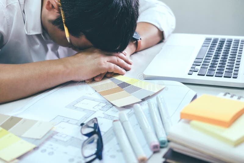 Tiresome and Overwork Concept. Architect or Interior Designer S Stock Photo Image of design