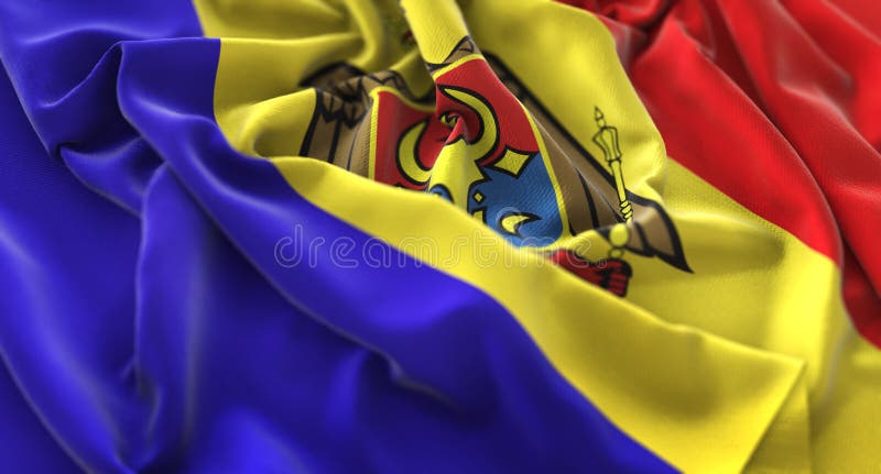 Tiro macro rizado bandera del primer del Moldavia maravillosamente que agita foto de archivo Tiro macro rizado bandera del primer del Moldavia maravillosamente que agita foto de archivo