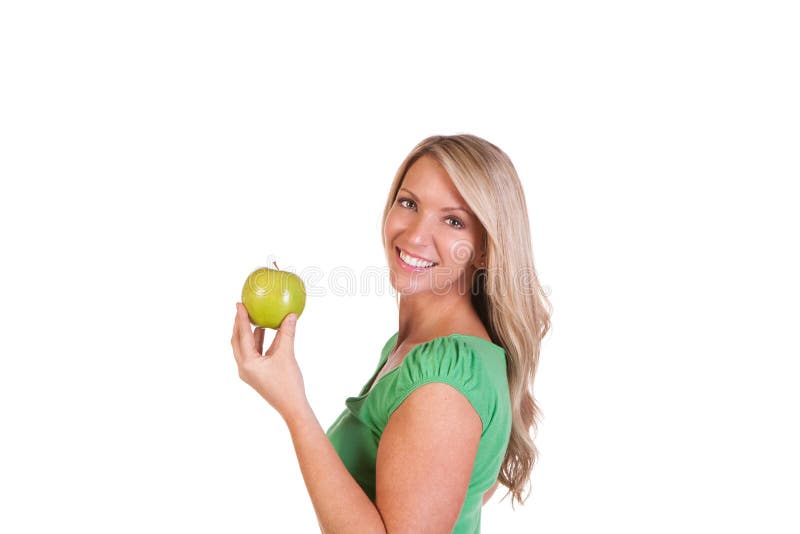 Uma Mulher Saudável Com Salada No Fundo Branco Foto de Stock