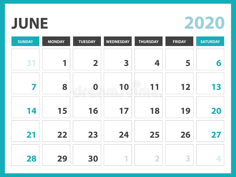 Tischkalender-Plan Größe 8 x 6 Zoll, im Juni 2020 Kalenderschablone, Planerentwurf, Wochenanfänge am Sonntag, Briefpapierentwurf lizenzfreie abbildung Tischkalender-Plan Größe 8 x 6 Zoll, im Juni 2020 Kalenderschablone, Planerentwurf, Wochenanfänge am Sonntag, Briefpapierentwurf lizenzfreie abbildung