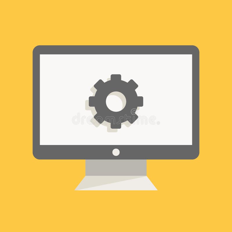 Tischplattenmonitorvektorillustration mit Gang innerhalb er Flaches Ikonengestaltungselement des Computermanagements stock abbildung