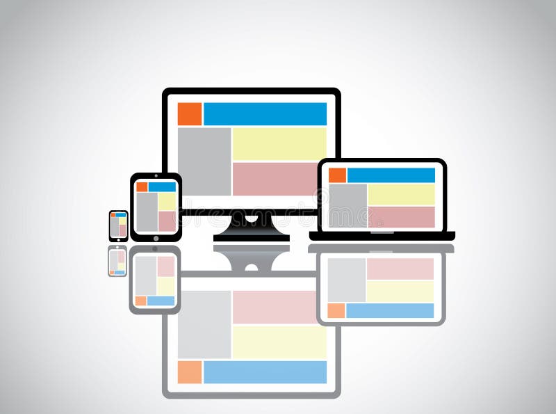 Tischrechner-Laptop Smartphone der Website lizenzfreie abbildung