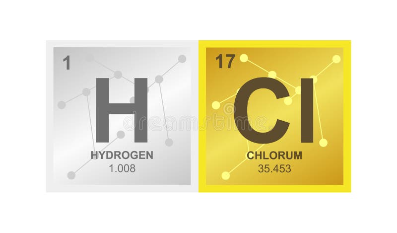Vector symbol of hydrochloric acid or hydrogen chloride which consists of hydrogen and chlorine stock illustration