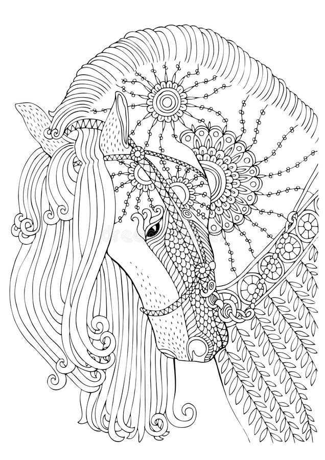 Beautiful Horse Head, Adult Coloring Page Stock Vector - Illustration